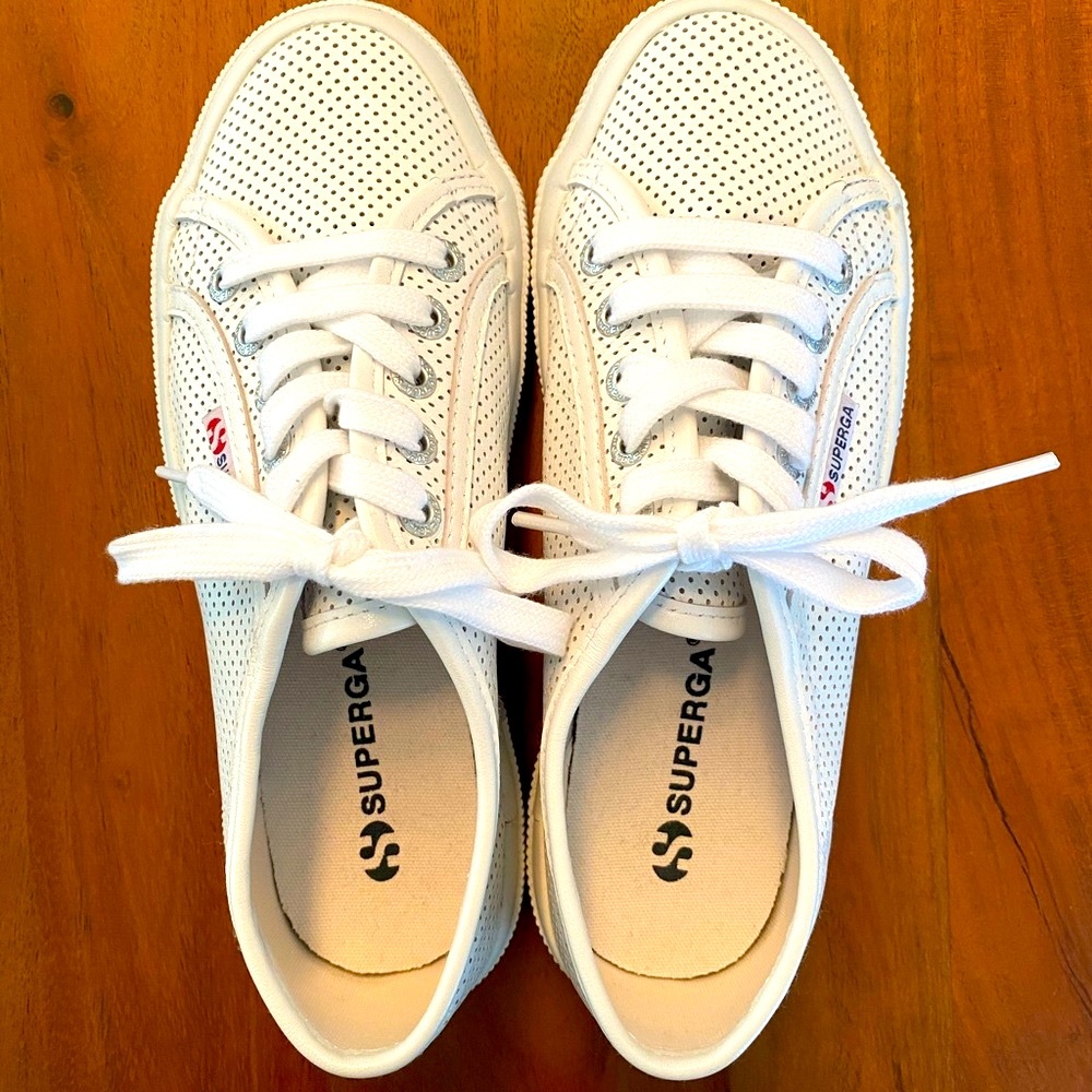 Superga 2750 White Leather Perforated Sneaker